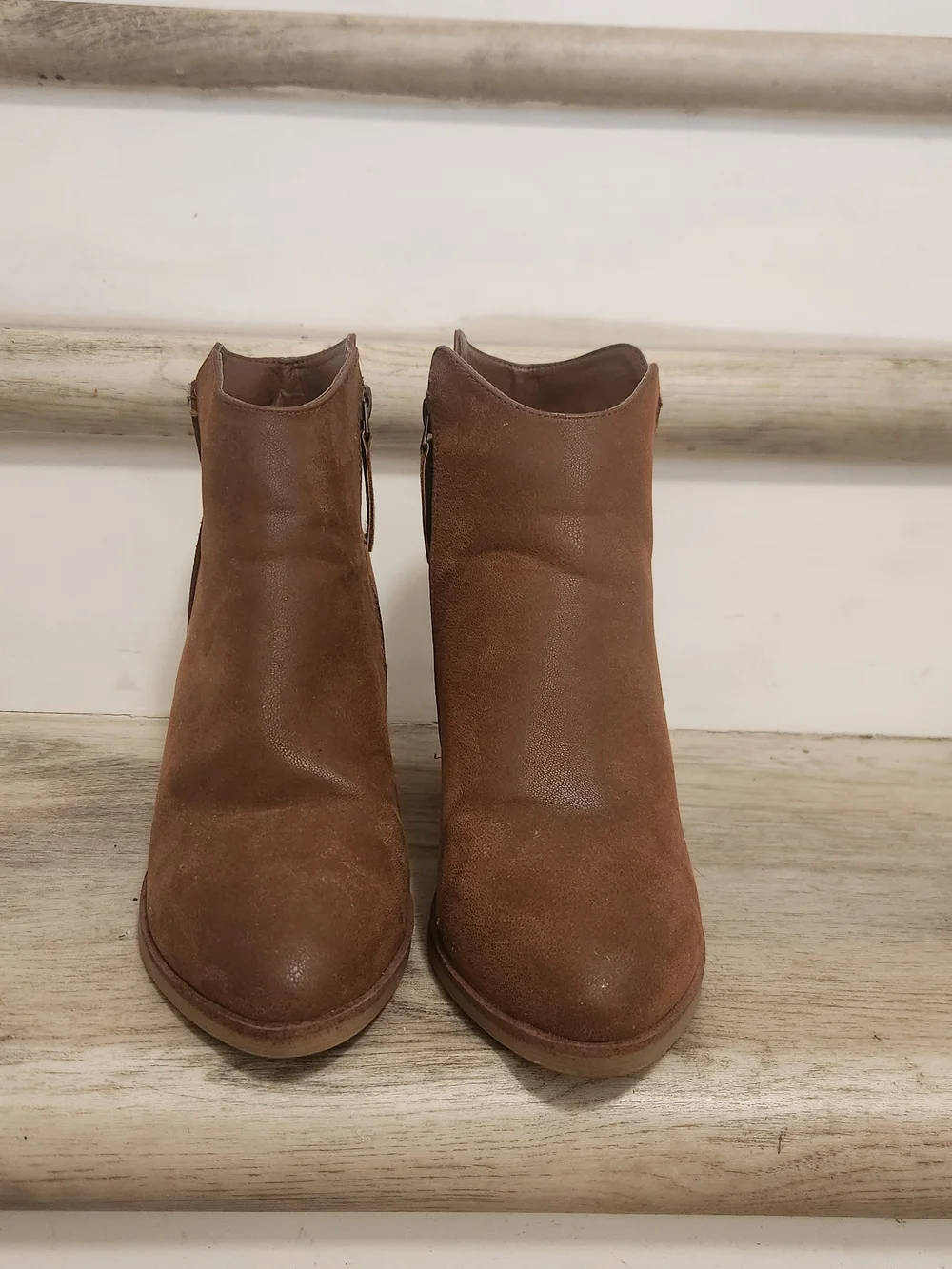 MIA Chestnut Brown Suede Ankle Booties with Block Heel